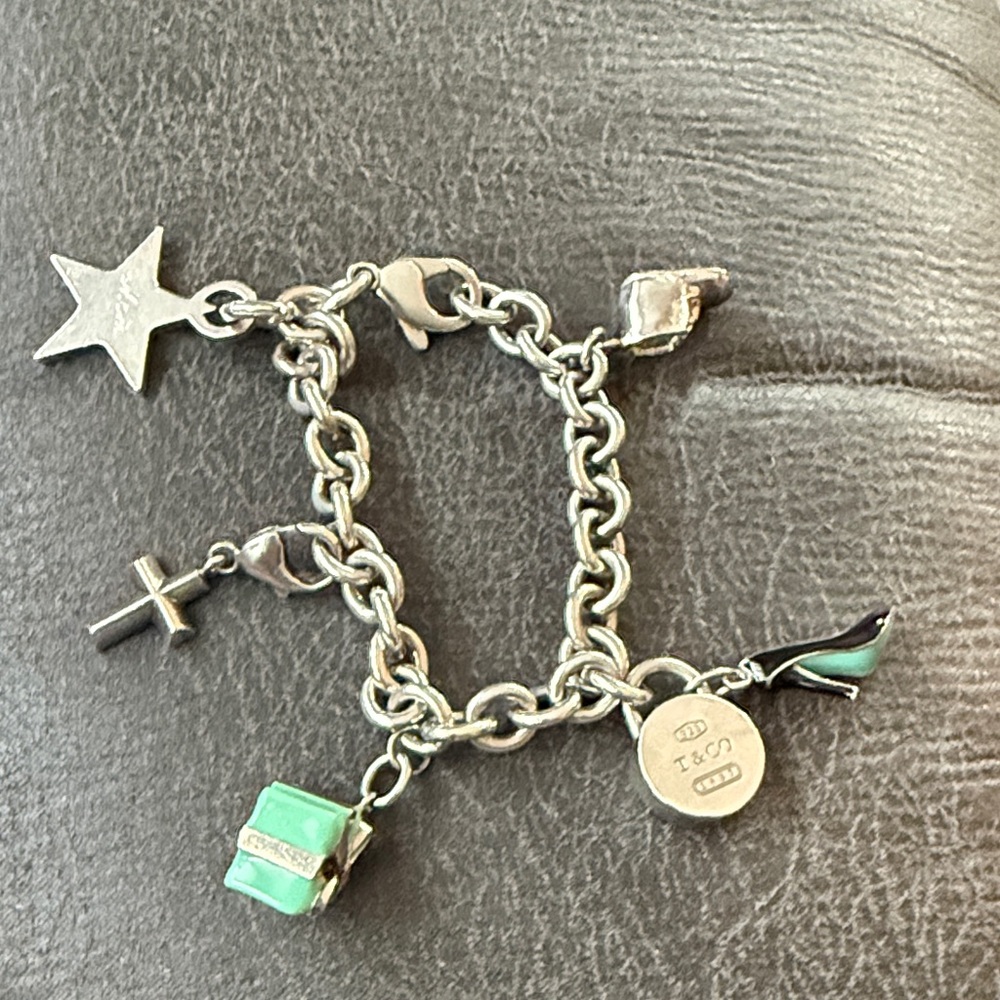 Tiffany & Co. Silver Charm Bracelet with Green Accents